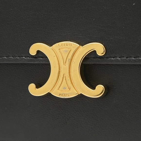 CELINE Triomphe Large Wallet Long Shiny Calfskin Black 10E313 - Picture 3 of 8